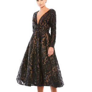 MAC DUGGAL 67529 SEQUIN EMBELLISHED A-LINE BLACK/NUDE DRESS sz 8